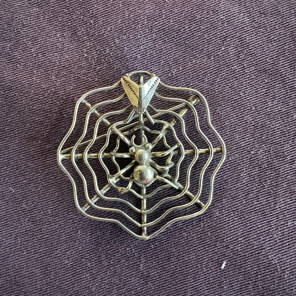Silver Spider Web Brooch